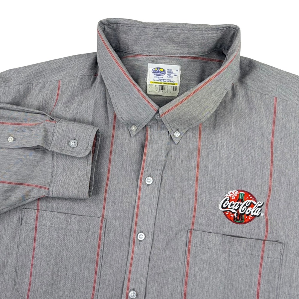Coca-Cola Uniform Work Shirt Men 5XL Gray Red Pinstripe Delivery Vintage 90s USA